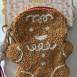 India Boutique Gingerbread Beaded Bag - Tan and White